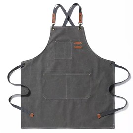 Cotton Canvas Apron for Artists Painting,Chef Apron with Cross Back Straps for Men Women, Kitchen Cooking (Grey)