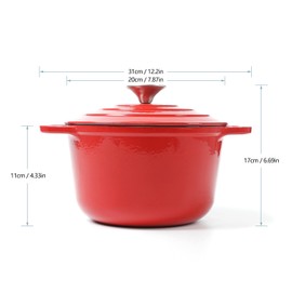 HAWOK Enameled Cast Iron Dutch Oven with Lid, 3 Quart Deep Round Dutch Oven with Dual Handles, Red