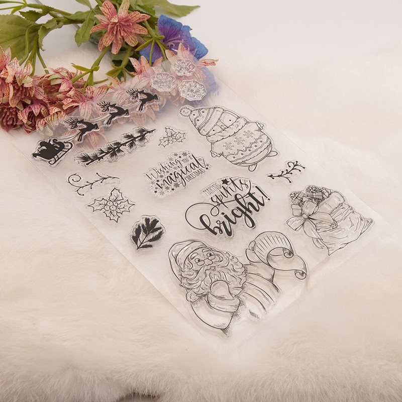 arriettycraft Santa Clause Christmas Sleigh Snowflakes Penguin Rubber Stamps Clear