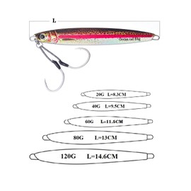 OCEAN CAT - 1 pieza para pesca de caída lenta, señuelos de metal de plomo para hundirse plano, anzuelo vertical de orilla con gancho de asistencia para pesca de agua salada (salmón rojo, 40 g)