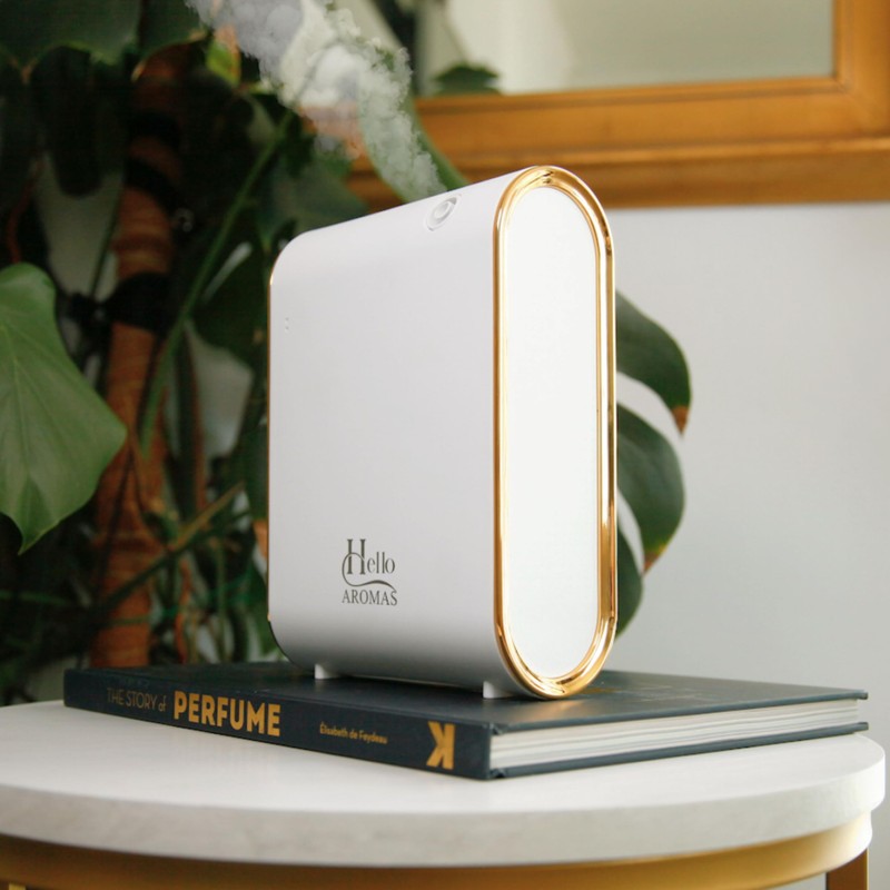 Hello Aromas Essential Oil Diffuser, Bluetooth Control, Black with Gold