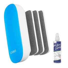 loukin Replaceable Dry Erase Eraser, Magnetic Whiteboard Eraser with 3 Replaceable Felt Pads, 4-in-1 Glass Whiteboard Erasers(Blue), One Bottle of 3.4 fl oz Whiteboard Cleaner Included