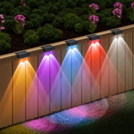 NIORSUN Solar Fence Lights,6 Pack Deck Light,Led Outdoor Lights Warm White + RGB Wall Lights,IP45 Solar Powered Light Waterproof for Backyard/Pool/Railing/Patio/Porch/Step/Outside/Garden (Black)