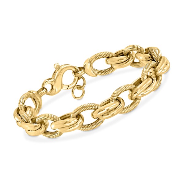 Ross-Simons Italian 18kt Gold Over Sterling Textured and Polished Multi-Link