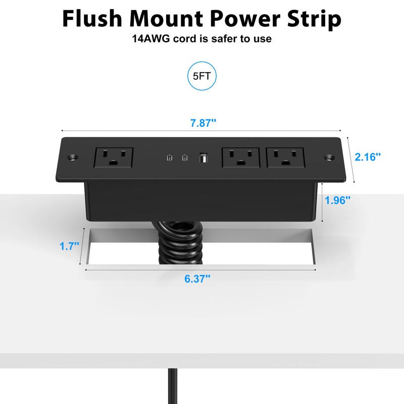Drawer Outlets, Furniture Recessed Power Strip with PD 20W 2