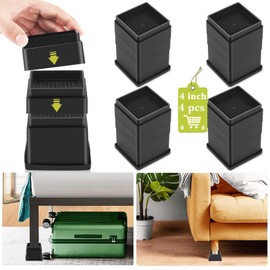4 Pack Furniture Risers 4 Inch, Adjustable Bed Risers Heavy Duty For Table Desk Couch Chair Sofa Cabinet Bed Frame Dorm, Square Stackable Table Leg Risers Lift Height 1", 2” , 3” or 4", Black
