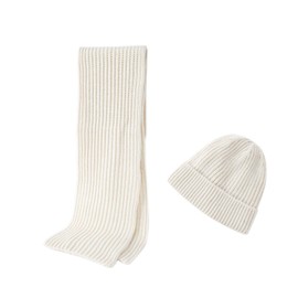 Winter Merino Wool Hat and Scarf Set for Men, Warm Knit Beanie Hats Long Scarves Set for Women Men (Beige)