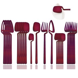 JASHII Silverware Set 24-Piece Stainless Steel Flatware Kitchen Utensil Service for 6 - Tableware Cutlery Dishwasher Safe (Matte Purple, Satin Finish)