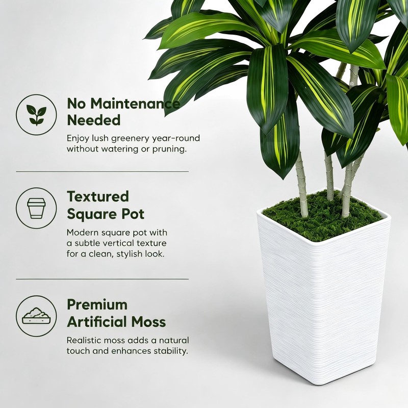 6ft Artificial Dracaena Tree Indoor, Tall Fake Tree with White