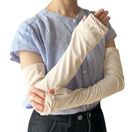 TRAX SHOP Women's UV Gloves, Long Arm Cover, Cooling Sensation, UV Protection, For Summer, Summer, Cool, Mesh, Anti-Slip, Sun Protection, Sun Protection, Ribbon Type: Beige