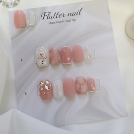 Pink winter snowman handmade nail tip⛄ - Long Square / 핑크 겨울 눈사람 수제네일팁⛄ - 롱스퀘어