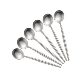 Oishia Tea Spoons Demitasse Spoons, Set of 6, 13.5cm Small, Hollow Pattern, Lightweight, Fashionable, Cute, 18-8 Stainless Steel, Frosted, Dishwasher Safe, Coffee Spoons, Dessert Spoons (Silver)