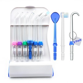 Replacement Tips Compatible with Waterpik Water Flosser, Storage Case and 9 Count Water Flosser Replacement Tips Compatible with Waterpik Oral Irrigator, Classic Jet Tips, Brush Head Tips