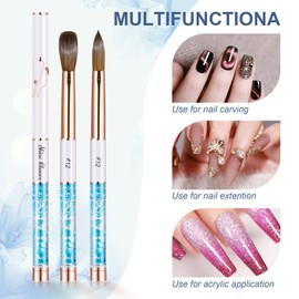 Shine Chance Acrylic Nail Brush Size 12, 100% Real Kolinsky Art Nail Brush for Acrylic Powder Application, Handmade Women Manicure Nail Extension Tool for Professional DIY Home Salon and Beginners