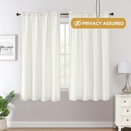 PrinceDeco Sheer Curtains for Living Room No-See-Through Curtains for Windows Light Filtering Semi Sheer Curtains for Bedroom Privacy Window Curtain & Drapes 2Panels Rod Pocket, W132cm x D160cm，Beige