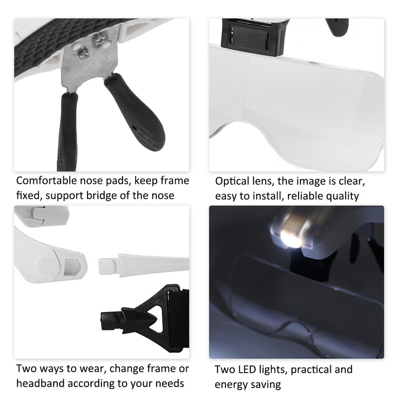 Headband Magnifying Glasses USB Charging 5 Lenses 1.0X 1.5X 2.0X