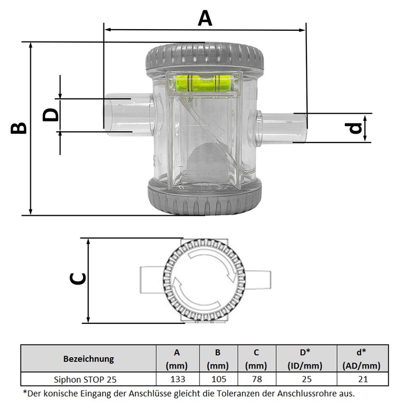 Siphon Stop 25 Ball Siphon for Horizontal Condensate Water Drainage
