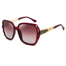 LECKIRUT Oversized Sunglasses for Women Polarized UV Protection Classic Fashion Ladies Shades Red Frame Red Lens