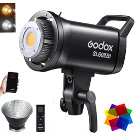 Godox SL60IIBi Bi-Color LED Video Light, 75W 2800K-6500K 25100Lux@1M CRI 96+ TLCI97+ Bowens Mount LED Continuous Light, 11 FX Effects Studio LED Light with APP Control&RC-A6 Remote