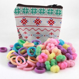 HATRAV Tiny Soft Toddler Hair Ties,110-120Pcs,2 Styles, Mini Hair Scrunchies for Infants Age 0-5,Toddler Girls,With Zipper Bag,Hiar Bands,No Damage (Candy-colored)