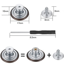 BTtime Jeans Buttons Metal Buttons 17mm Set of 10 Screw On Jeans Buttons Easy to Install DIY Handmade Extension and Shrink with Dedicated Screwdriver (Silver)