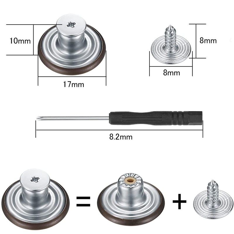 BTtime Jeans Buttons Metal Buttons 17mm Set of 10 Screw