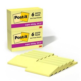 3M Post-it Super Sticky Canary Pads-Super Sticky Pads, 90 Sheets/PD, 3"x5", 12/PK, Canary