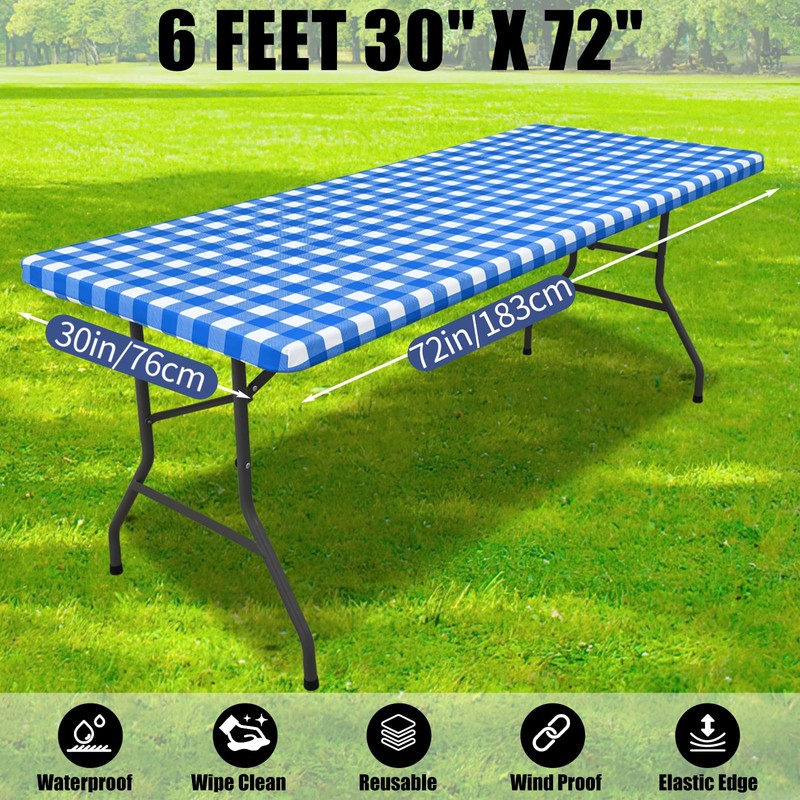 Smiry Picnic Table Cloth 2 Pack, Waterproof Elastic Fitted Tablecloths