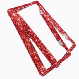 KIWEN Bling License Plate Frames with High End Ribbon Gift Box,2 Pack Rhinestone License Plate Frame,Handcrafted Crystal Premium Stainless Steel Bling License Plate Frame for Women,Party,Birthday,Xmas Gift