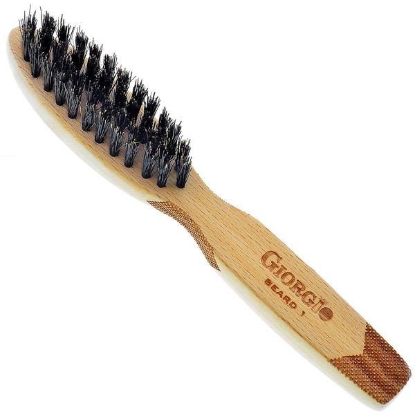 Giorgio GBRD1 Small Travel Men's Mustache and Beard Brush, Natural Boar Bristle for Flawless Shaping and Grooming. Ergonomic Grip Wood Handle. Dry or Wet, Distributes Oils and Balms to Soften Beard