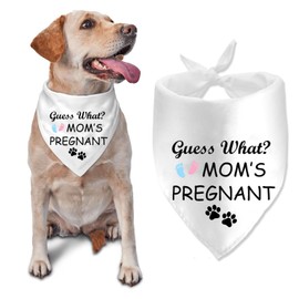 Guess What? Mom's Pregnant Baby Announcement Dog Bandana, Gender Reveal Baby Announcement Dog Bandana,Pet Scarf for Pets Daily Wear Photo Prop Party Supplies, White