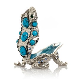 Keren Kopal Silver Frog with Turquoise Gemstones Trinket Box Decorated with Crystals Handcrafted