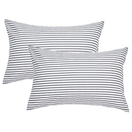 JELLYMONI 100% Natural Cotton Plaid Standard Pillowcases Set, 2 Pack Dark Gray with White Stripes Pattern Printed Pillow Covers with Envelope Closure(Pillows are not Included)