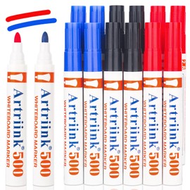 Dachiy Whiteboard Marker Black, 12 Whiteboard Pens, Red, Blue, Approx. 2-5 mm Line Width, Residue-Free, Dry Wipe Clean, Whiteboard Pens Wipe Clean Office