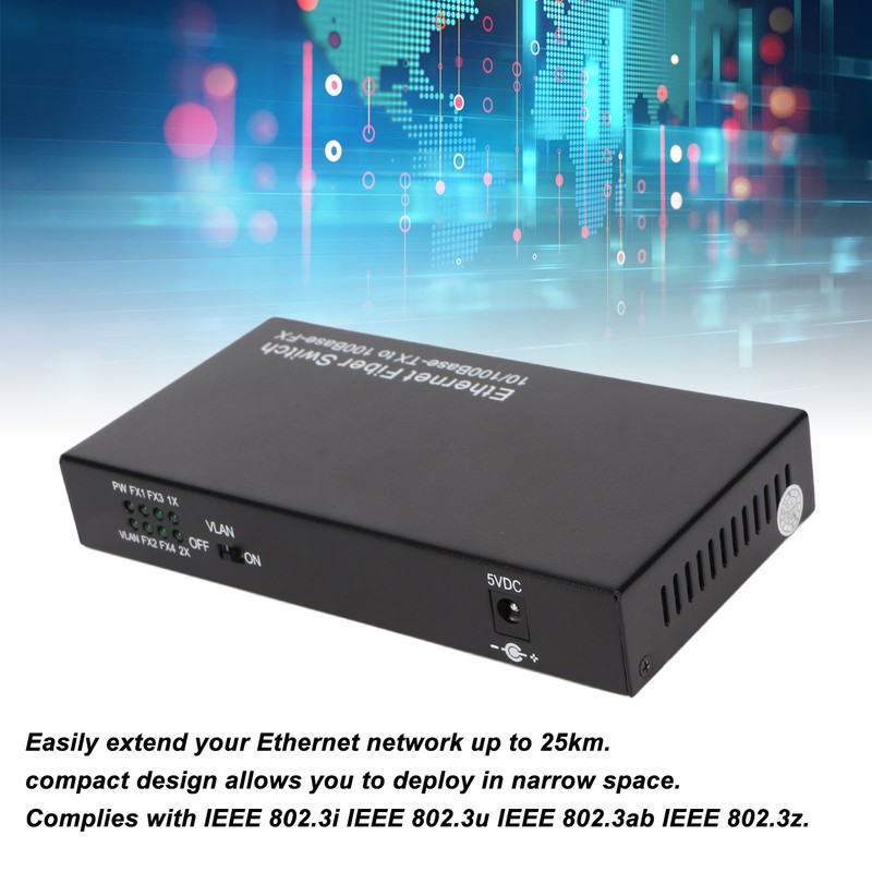 Ethernet Optical Switch 6 Ports 10 100Mbps RX1550 Tx1310nm LED