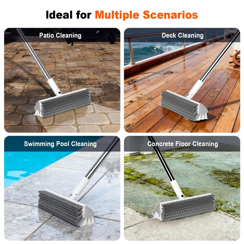 Floor Scrub Brush with Long Handle, Heavy-Duty Tile and Shower