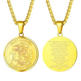 Saint Michael Archangel Necklace Men 18K Gold Plated Pendant Christian Jewelry Women Mens St Michael Medal