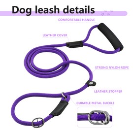 Nordkawa 3pcs Slip Lead Dog Leash, 6 FT Dog Leash Adjustable Dog Training Leash, Strong Nylon Rope Leash with Padded Handle, Dog Slip Lead for Large Medium Small Dogs