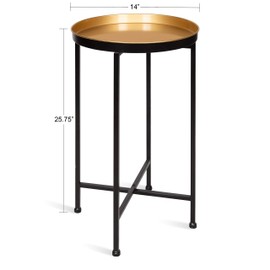 Kate and Laurel Celia Round Foldable Tray Accent Table, 14" x 14" x 25.75", Black and Gold, Modern Minimalist Design and Detachable Magnetic Tabletop