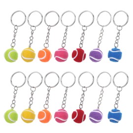 Pack of 14 Key Chains Tennis Pendant Bag Tennis Gifts Tennis Key Ring Metal with Tennis Ball for Backpack Pendant Gift Tag for Tennis Lovers, Yellow, Red, Green, Purple, Pink, Orange, Blue, Unit size