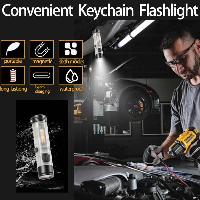 Hilngav3Pack MINI EDC Rechargeable Keychain Flashlight, 300 Lumens USB C