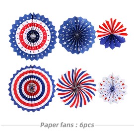 62PCS Patriotic Memorial Day Decorations Set,Red White Blue Paper Fans in Patriotic Designs,250 Anniversary USA Decorations