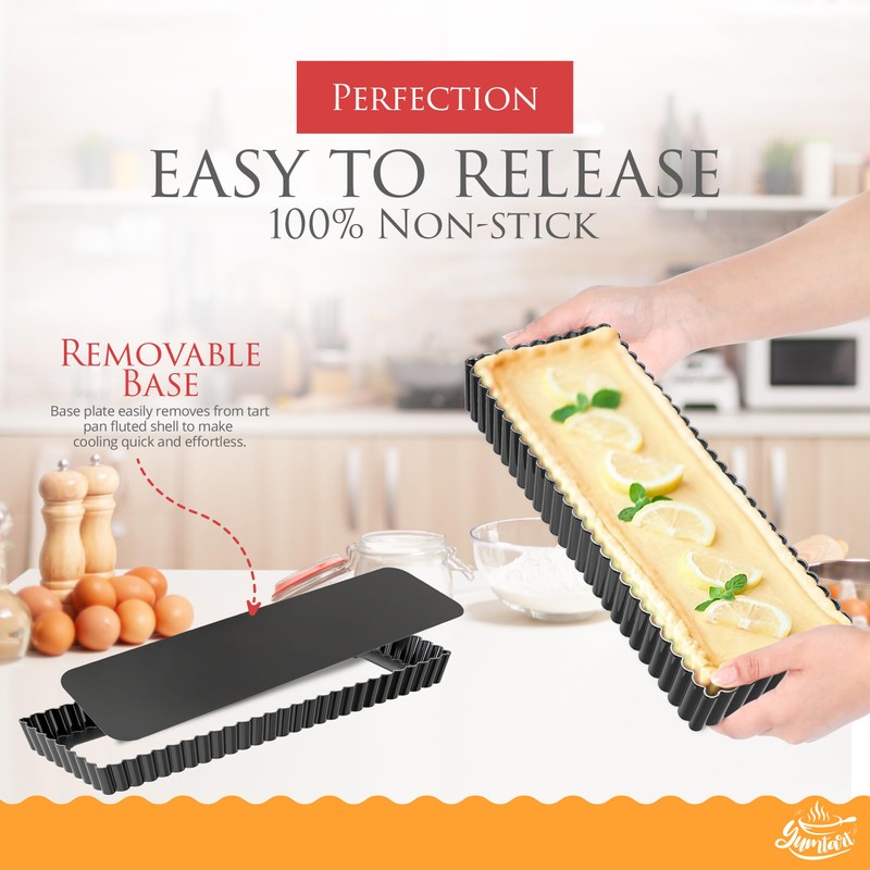 YUMTART 14 Inch Rectangular Tart Pan with Removable Bottom -