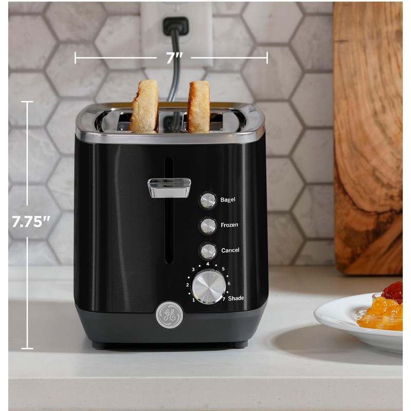 GE 2 Slice Black Stainless Steel Toaster, Extra Wide Slots