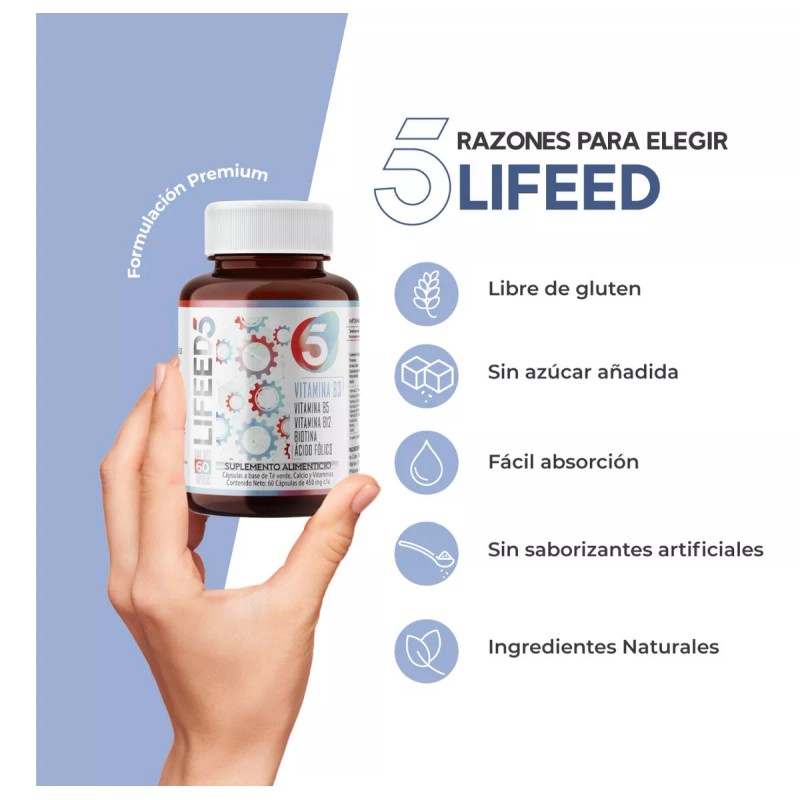 Lifeed5 Capsulas Vitaminas B3 B5 B12 Biotina Acido Folico Lifeed5