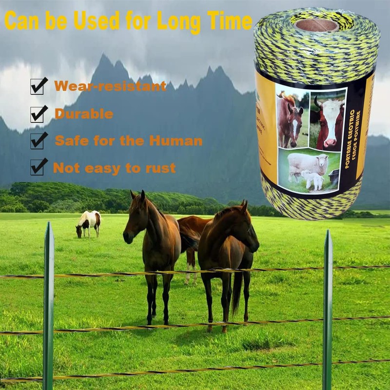Farmerry 1312 Feet Portable Electric Fence Polywire with 6 Conductors,
