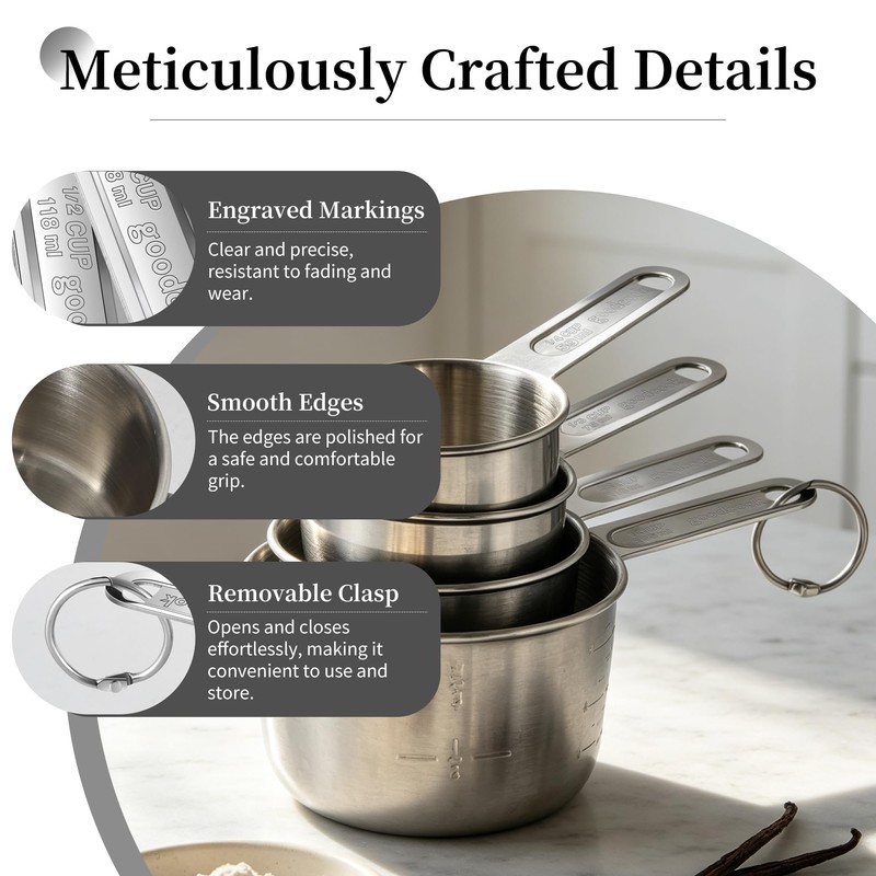 YC Kitchen 8Pcs Measuring Cups and Spoons Set Stainless Steel