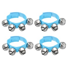 PATIKIL 4pcs Wrist Bells, Jingle Bells Ankle Bells Wrist Bells Bracelet Percussion Instruments Musical Rhythm Band 4 Silver Bells for Party Christmas, Blue