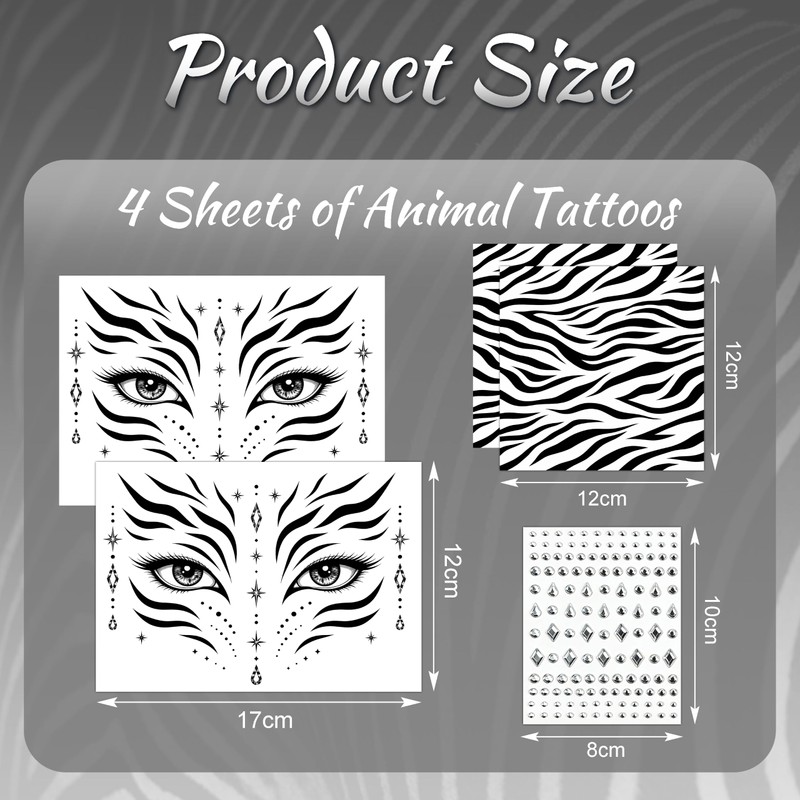 Zebra Face Tattoo, Temporary Tattoo, Zebra Costume for Halloween, Carnival