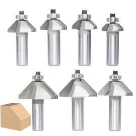 Akylin 7Pcs 45 Degree Chamfer Router Bit Set,1/2" Shank,1/4",5/16",3/8",1/2",5/8"3/4" and 7/8" Bevel Length,Eased Edge Cutter with Ball Bearing for Wood Chamfering,Bevelling,Profiling,Edging